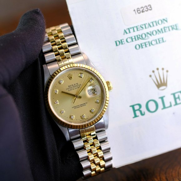 MEN'S ROLEX DATEJUST FACTORY CHAMPAGNE DIAMOND DIAL WITH ORIGINAL BOX AND PAPERS - Picture 2 of 12